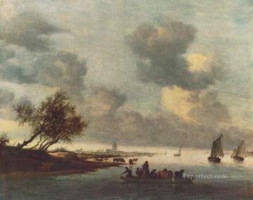 arnheim Painting - A Ferry Boat near Arnheim boat seascape Salomon van Ruysdael